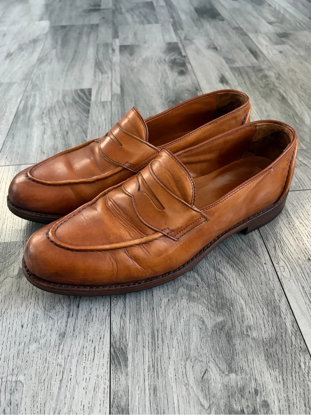 Ralph Lauren Collection Singleton Cognac Leather Penny Loafers Made in USA 11E